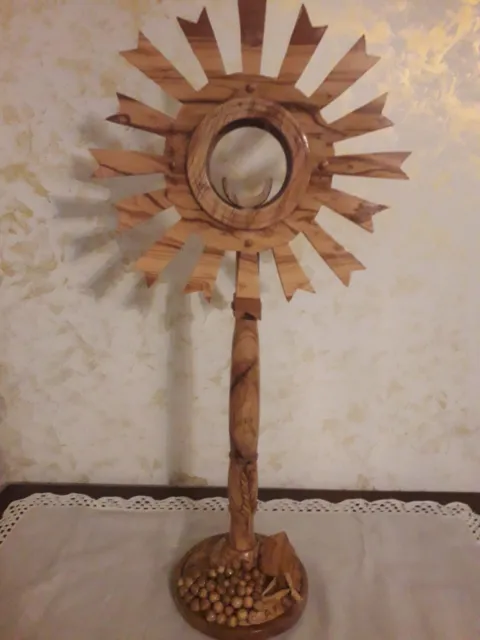 Ostensorio per Santa Messa in legno di ulivo fatto a mano artigianale