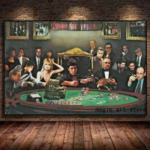 Godfather Scarface Sopranos Playing Poker Casino Art Poster Canvas