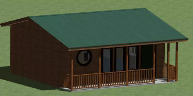 SMALL COZY CABIN CONSTRUCTION PLANS (480 sq.ft.) with Energy-Saving Checklist