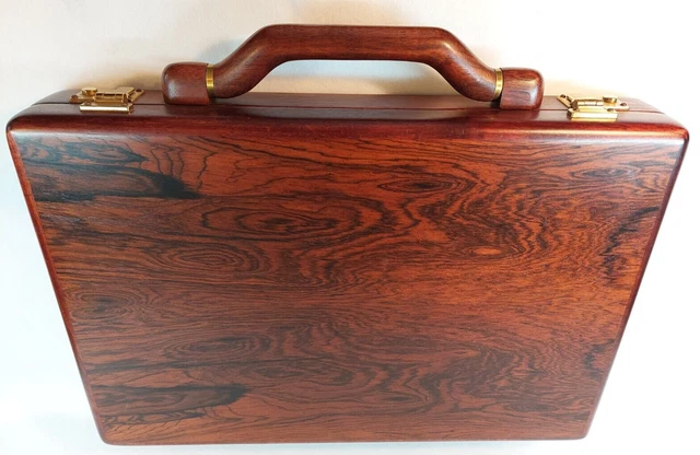 Briefcase Wooden Jeffrey Benjamin Custom Solid Rosewood Attache Case RARE Vintag