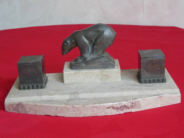 Trophée Art Déco Années 1930 – Joueurs De Football Sur Socle Marbre Noir – Régule