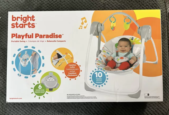 Bright Starts Playful Paradise Portable Compact Baby Swing with Toys, Unisex NEW
