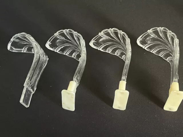 Antique ART DECO Set of 4 Clear Glass Leaf or Feather Curtain/ Drape Tie Backs