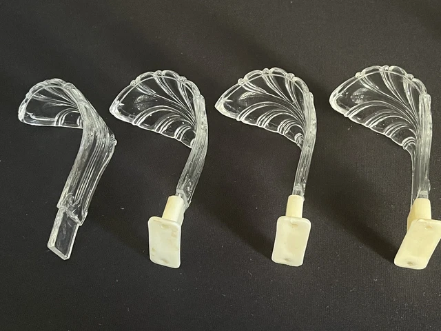 Antique ART DECO Set of 4 Clear Glass Leaf or Feather Curtain/ Drape Tie Backs