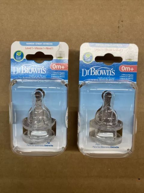 Dr. Brown's Natural Flow Silicone Bottle Nipple Level 1 0m+ LOT OF 2 (4 Nipples)