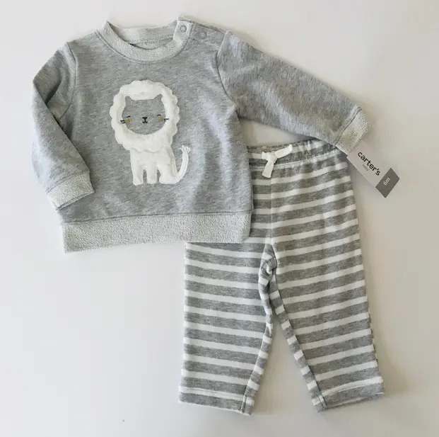 Carter's Baby Boy 6 Months French Terry Top & Pants Set Outfit Lion Gray Sweater