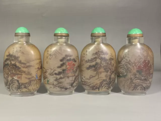 Chinese Hand-painted Interior Painting Glass Snuff Bottle Landscape Pattern 4PCS