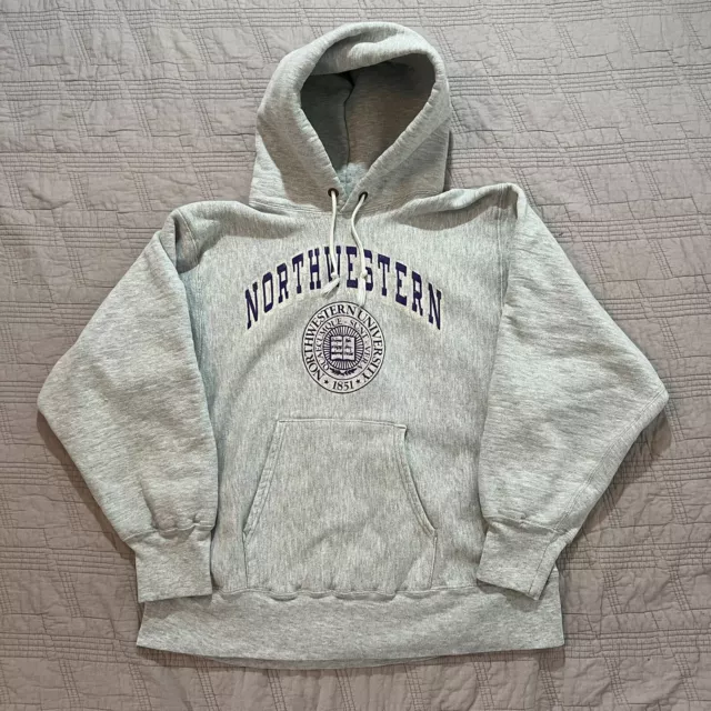 Vintage 80s Champion Reverse Weave Warmup Hoodie Northwestern University Large