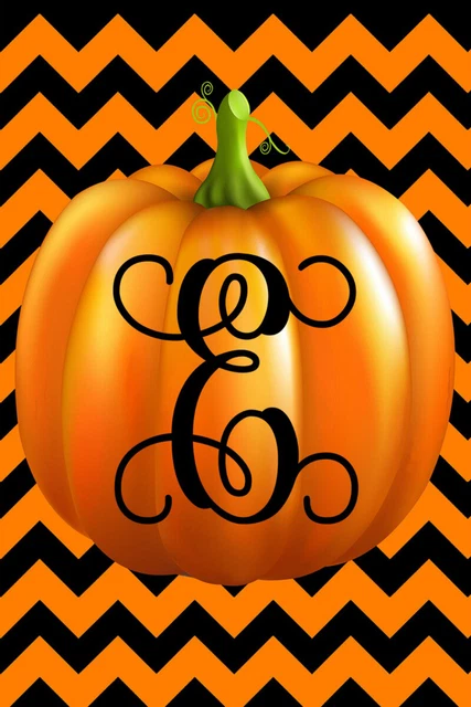 Pumpkin Chevron Monogram E Double Sided 12 X 18 Inch Garden Flag