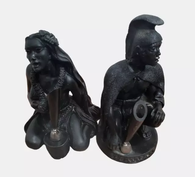 Lot of 2: Vintage HIP Hula Tiki Dancers Pen Holder Figurine Hawaii Black Resin