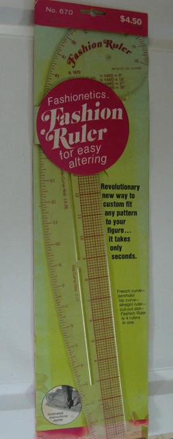 Vtg Fashionetics Fashion Ruler #670 see-thru para curva francesa, cadera, etc. Costura