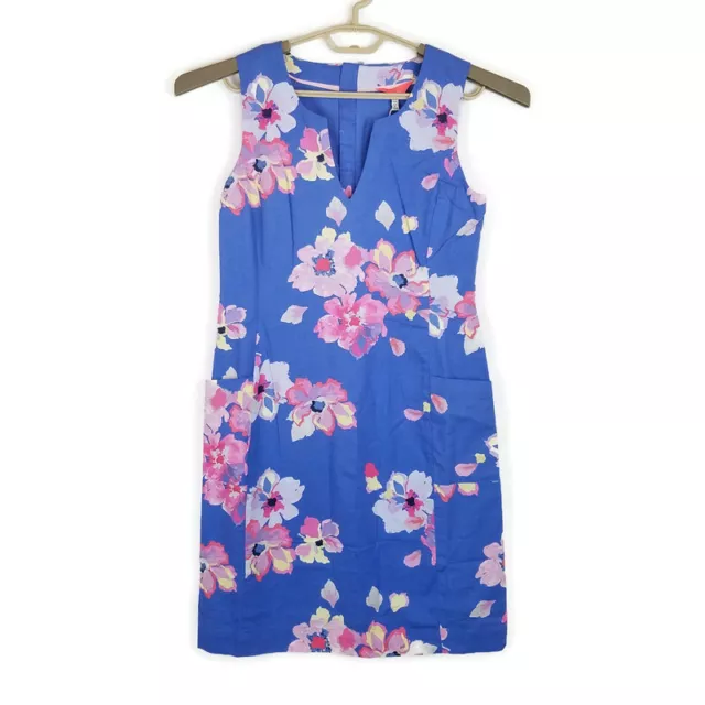 JOULES WOMENS DRESS Size 4 Elayna Blue Floral Shift V Neck Lined
