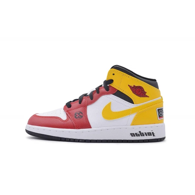 Scarpe ragazzi donna uomo nike air jordan 1 mid bianco rosso giallo dj0336 067
