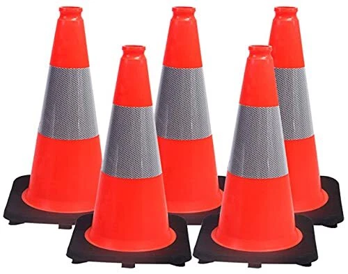 (5 Cones)  18" Orange PVC Safety Traffic Cone Black Base 02_18"(5 Cones)