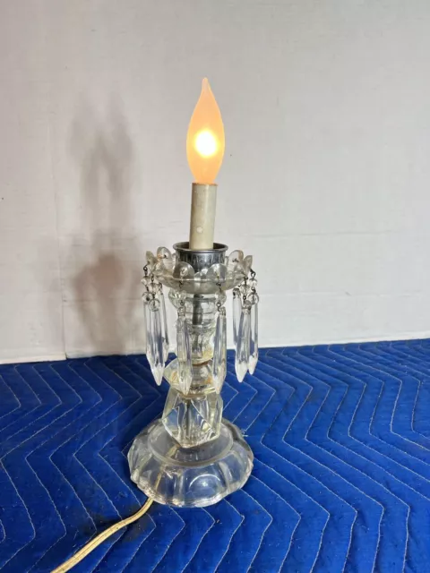 Vintage Crystal Prism Boudoir Lamp Parlor Hurricane Mantle Table Lamp Picclick