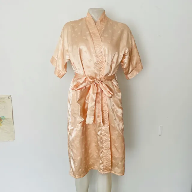 Vintage women's apricot floral satin night slip dress & dressing gown size S M