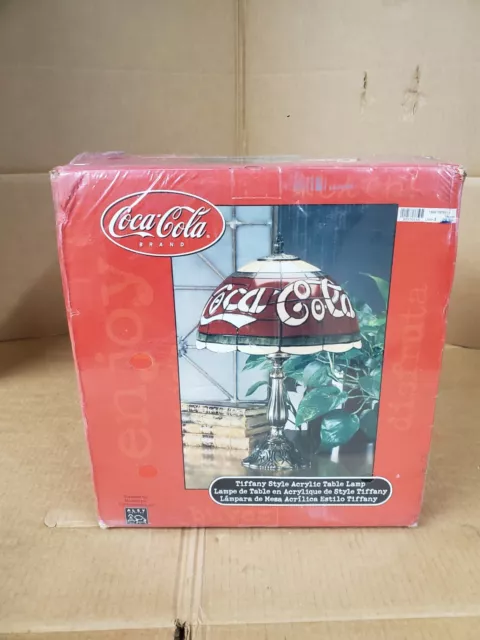 18" Coca Cola Table Lamp Coke Faux Stained Glass Tiffany Style Like Plastic NIB