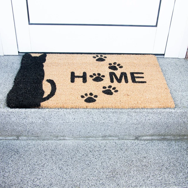 Matte für den Hauseingang, Katzenmotiv  | Kokos, braun-schwarz  | H45 x B74 cm