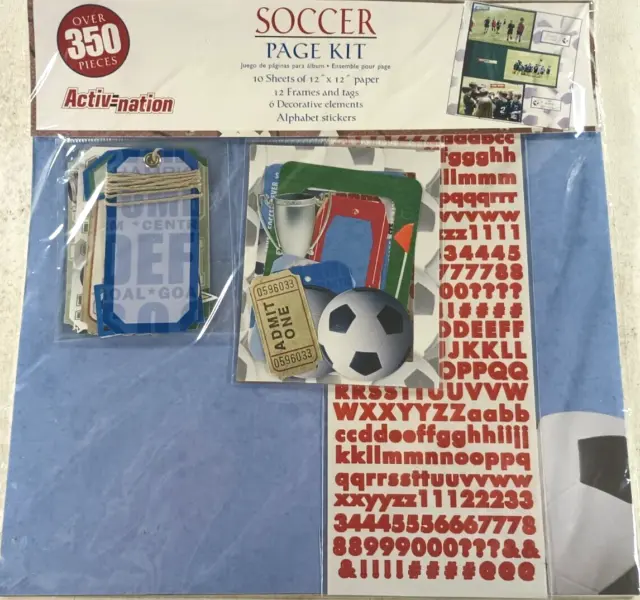 Kit de álbum de recortes de página de fútbol Active Nation más de 350 piezas hojas marcos etiquetas