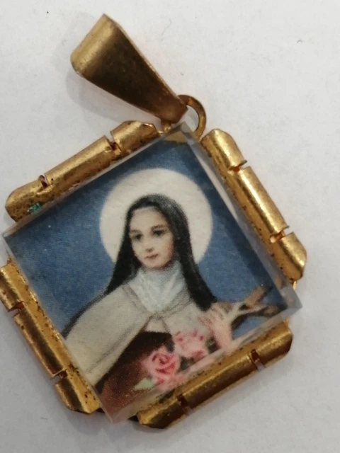 Pendentif Médaille émaillée Sainte Thérèse - Plaqué Or, Bleu, Petit Format (0,8cm)