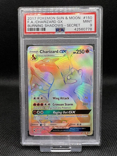 Charizard GX 150/147 - PSA 9 - S&M Burning Shadows Pokemon Card Rainbow Rare