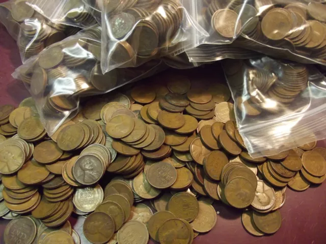 bag of 1000 early Lincoln wheat cents, good mix, 1909-1933, all prior to 1934
