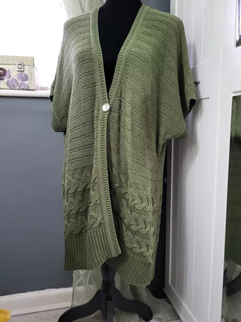 Tallymoda Sage Green Loose Fit Short Sleeve Cardigan Size 18/20