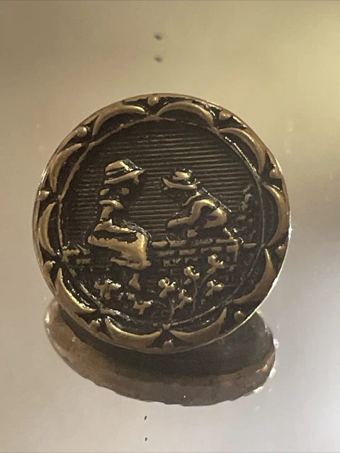 Antique KATE GREENAWAY Metal Button Children Playing On Wall 11/16”