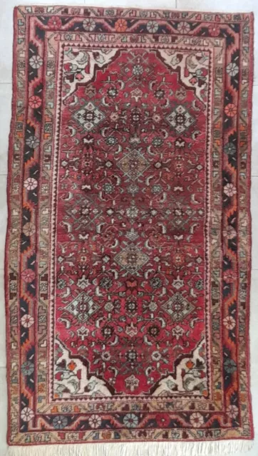 Superbe Tapis Persan 202x111cm Semi Ancien Noué Main Handmade Carpet laine coton