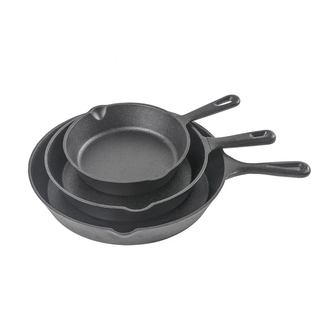 Commercial CHEF 3-Piece Cast Iron Skillet Set – 8 inch, 10 inch, and 12 inch ...