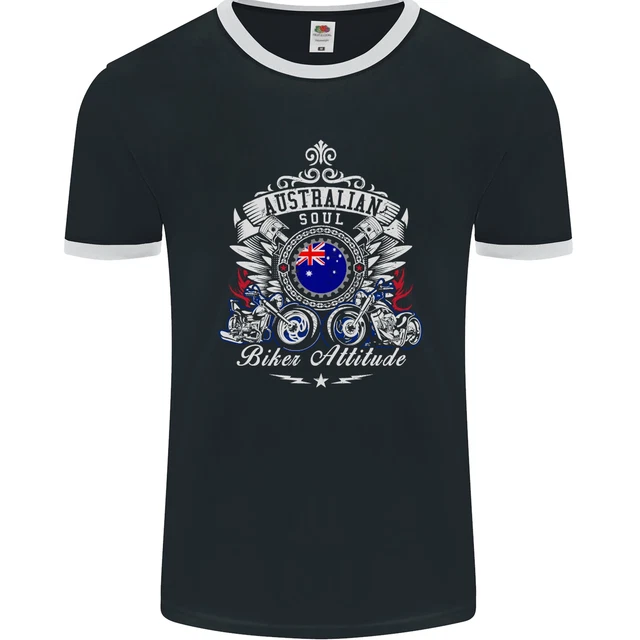 Australian Biker Australia Motorcycle Bike Mens Ringer T-Shirt FotL