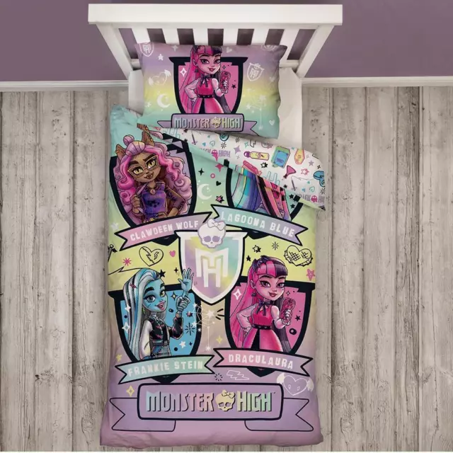 Monster High Single Duvet Cover & Pillowcase Set Gradient Panel Fierce Official