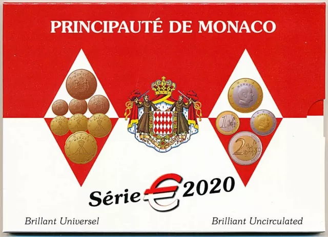 KMS MONACO 2020 - 1 Cent - 2 Euro in Stempelglanz/BU - nur 7.000 St.