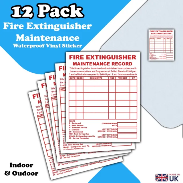 12 Pack - Fire Extinguisher Maintenance Record Vinyl Sticker Label -Fire Signage