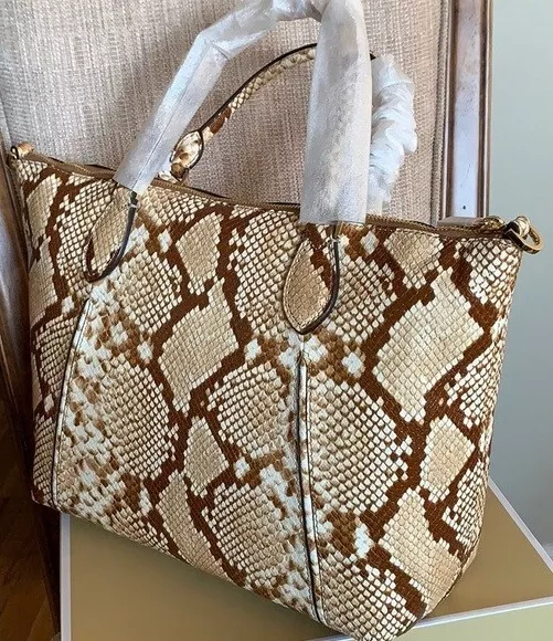 MICHAEL KORS LENOX LARGE PYTHON EMBOSSED TOTE Retails at $448