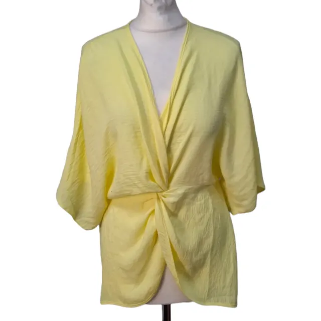 Asos Yellow Plunge Neck Mock Knot Front Blouse Womens Size 10 (HO30)
