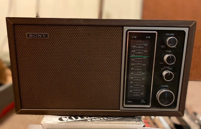 VINTAGE 1970'S SONY TFM-9440W Solid-State AM/FM Table Top Wood Grain ...