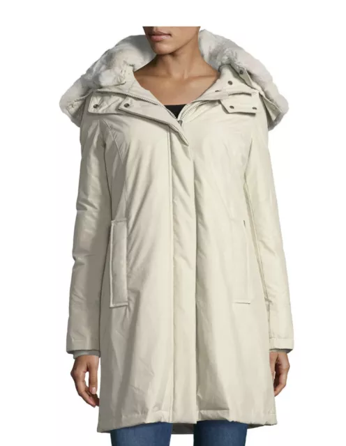 $935 NWT WOOLRICH Bow Bridge Teflon Down Coat Fur Parka Ivory Jacket W/ Hood *XL