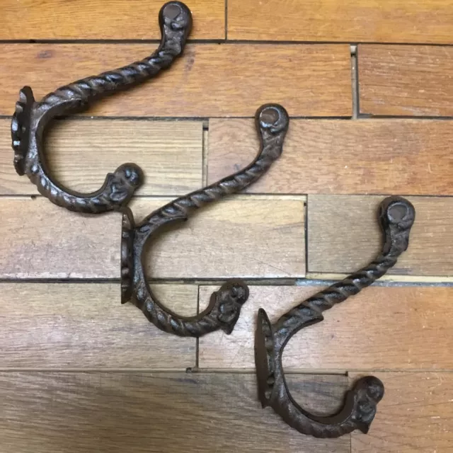 3 COAT Hat HOOK Heavy Barn Cast Iron Rustic Antique Vintage Style Wall Hat Rack