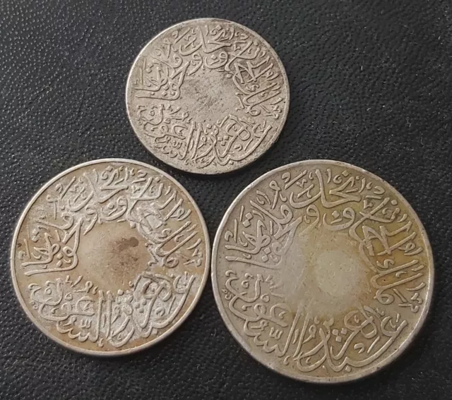 Saudi Arabia Hejaz & Nejd 1/4, 1/2 & 1 Ghirsh Coins 1348 Scarce L@@K! 2