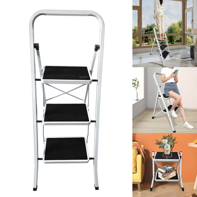 FOLDING 3 STEP Ladder Safe Non Slip Mat Tread Small Mini Stool Ladders