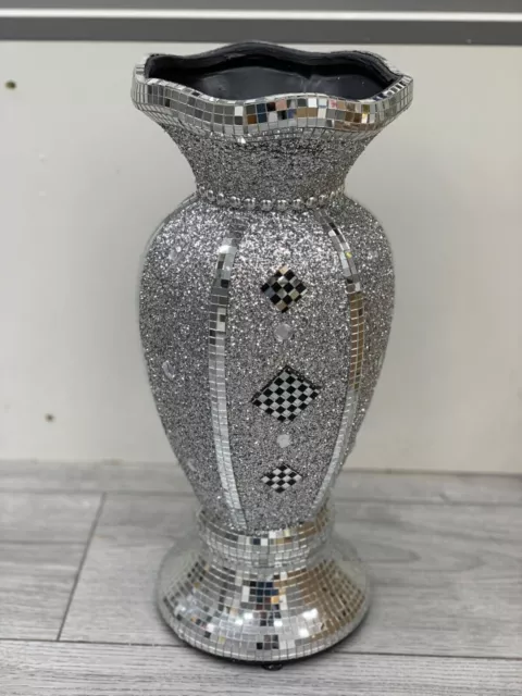 Crushed Diamond Stunning Silver Crystal Silver Ceramic Vase, Sparkly (40Cm)