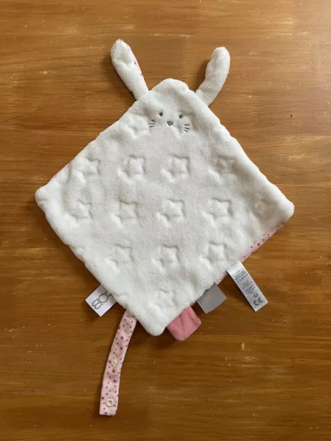 0/ Doudou velours plat lapin rose Blanc OBAIBI Okaidi OB