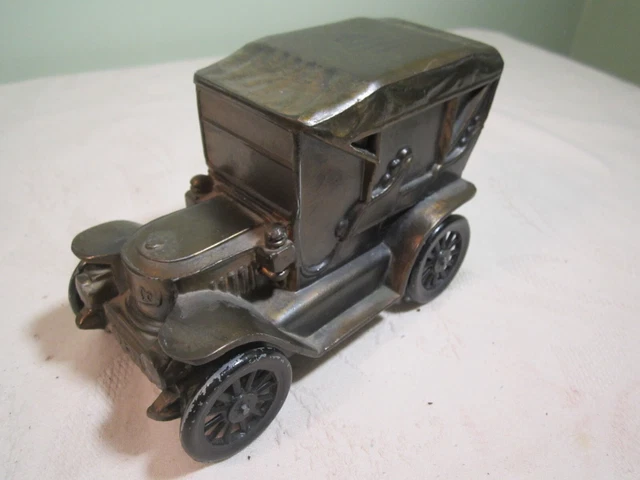 VINTAGE 1974 BANTHRICO Antique Car Shaped Brass Metal Coin Piggy Bank