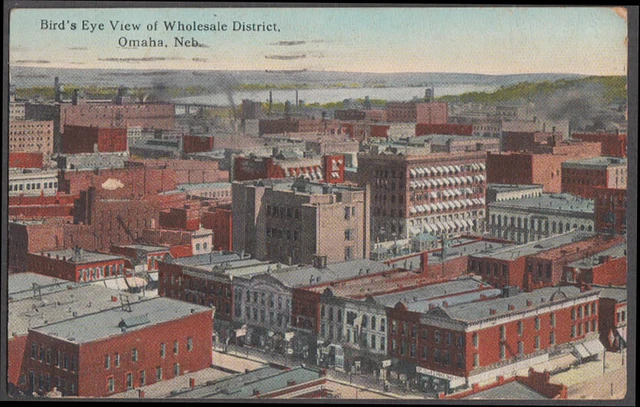 Bird's eye view of the Wholesale District Omaha NE postcard 1920