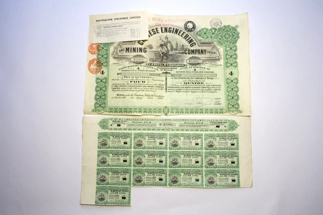 The Chinese Engineering And Mining Company Limited Titre 4 Actions De £1 1930