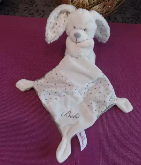 T1G / doudou lapin blanc mouchoir gris bébé pois POMMETTE