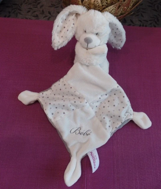 T1G / doudou lapin blanc mouchoir gris bébé pois POMMETTE