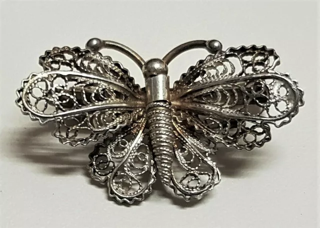 Ancien Bijou Broche Insecte Papillon Butterfly Argent 800 Filigrané # Y150