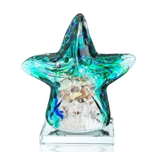 7'' Hand-Blown Glass Starfish Figurine with Sand Shell Inside,Art Glass Sea